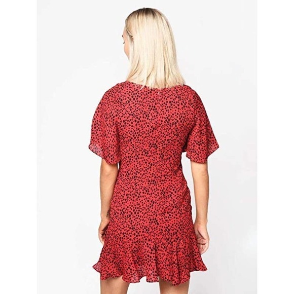 BB DAKOTA Women's Party Animal Print Dress Red Black Dot V-Neck Size 4 - Picture 7 of 13
